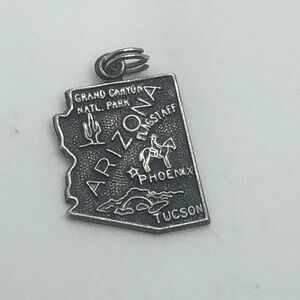 Vtg Sterling Arizona Map Grand Canyon Tucson Souvenir Charm / Mini Pendant .8”